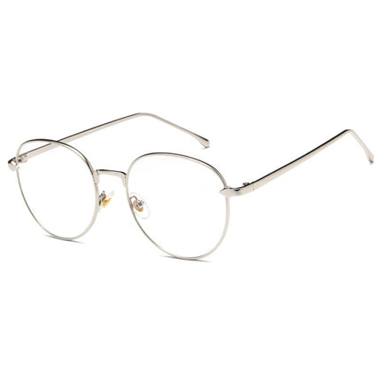 Retro Simple Round Frame Plain Glass Spectacles(Silver White)-garmade.com