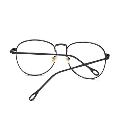 Retro Simple Round Frame Plain Glass Spectacles(Black)-garmade.com