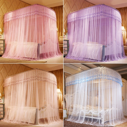 U-shaped Three-door Stainless Steel Tube Floor Mosquito Net, Size:Bold 25mm 1.8x2.2m(Pink)-garmade.com