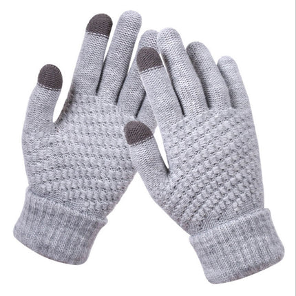 Winter Touch Screen Gloves Women Men Warm Stretch Knit Mittens Imitation Wool Thicken Full Finger Gloves(Grey)-garmade.com