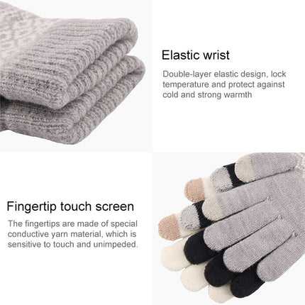 Winter Touch Screen Gloves Women Men Warm Stretch Knit Mittens Imitation Wool Thicken Full Finger Gloves(Grey)-garmade.com