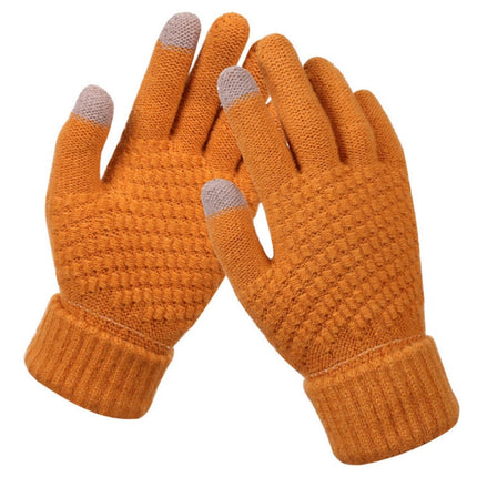 Winter Touch Screen Gloves Women Men Warm Stretch Knit Mittens Imitation Wool Thicken Full Finger Gloves(Yellow)-garmade.com