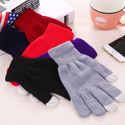Winter Touch Screen Gloves Women Men Warm Stretch Knit Mittens Imitation Wool Thicken Full Finger Gloves(Navy Blue)-garmade.com