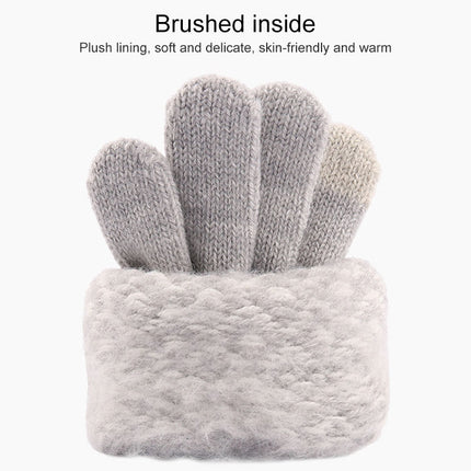Winter Touch Screen Gloves Women Men Warm Stretch Knit Mittens Imitation Wool Thicken Full Finger Gloves(Kids Black)-garmade.com