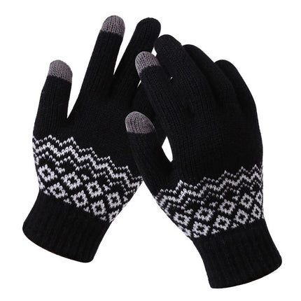 Winter Touch Screen Gloves Women Men Warm Stretch Knit Mittens Imitation Wool Thicken Full Finger Gloves(A-Black)-garmade.com