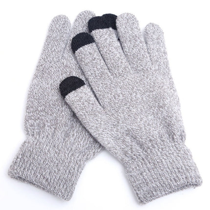 Winter Touch Screen Gloves Women Men Warm Stretch Knit Mittens Imitation Wool Thicken Full Finger Gloves(B-Grey)-garmade.com