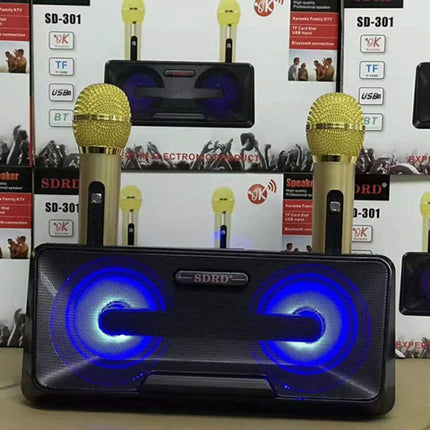 SDRD SD-301 2 in 1 Family KTV Portable Wireless Live Dual Microphone + Bluetooth Speaker(Black)-garmade.com