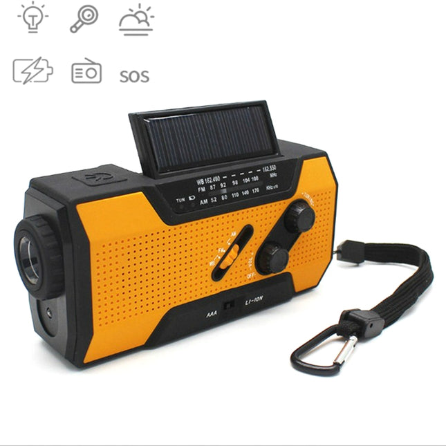 Multifunctional Hand Crank Solar Power LED Flashlight Full Band FM Radio Desk Lamp Alarm, Style:US Version NOAA(Orange)-garmade.com