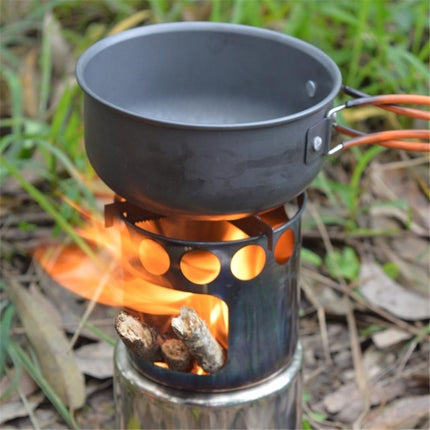Outdoor Hiking Camping Wood Stove Set With Cutlery(Fruit Green Handle)-garmade.com