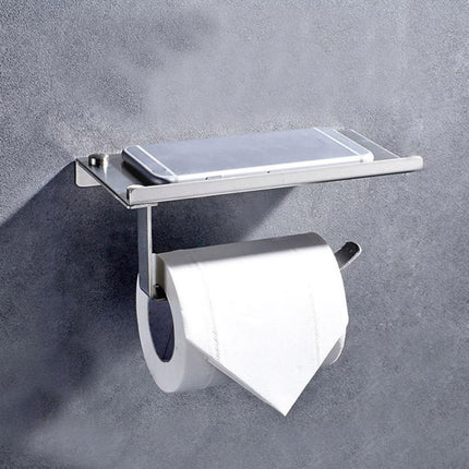 Stainless Steel Glossy Toilet Paper Holder Paper Roll Hanger With Mobile Phone Storage Shelf-garmade.com