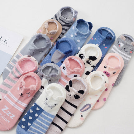 10 Pairs Women Cotton Socks Stereoscopic Cute Animal Cute Summer Short Socks(love)-garmade.com