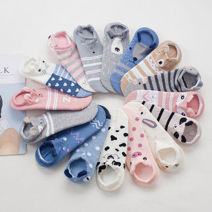 10 Pairs Women Cotton Socks Stereoscopic Cute Animal Cute Summer Short Socks(love)-garmade.com