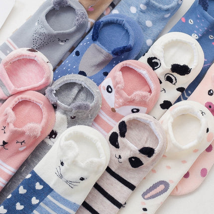 10 Pairs Women Cotton Socks Stereoscopic Cute Animal Cute Summer Short Socks(love)-garmade.com