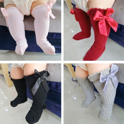 Kids Socks Toddlers Girls Big Bow Knee High Long Soft Cotton Lace baby Socks, Size:S(Red )-garmade.com