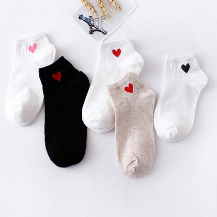 10 Pairs Cute Socks Women Red Heart Pattern Soft Breathable Cotton Socks Ankle-High Casual Comfy Socks(Black body red heart)-garmade.com