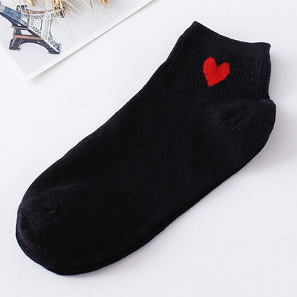 10 Pairs Cute Socks Women Red Heart Pattern Soft Breathable Cotton Socks Ankle-High Casual Comfy Socks(Black body red heart)-garmade.com