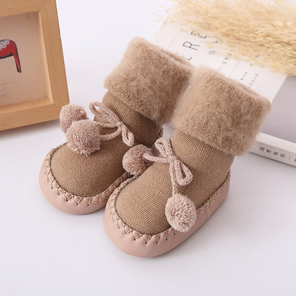Winter Baby Warmer Floor Shoes Anti-Slip Baby Step Shoes, Size:11cm(Coffee)-garmade.com