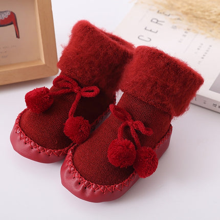 Winter Baby Warmer Floor Shoes Anti-Slip Baby Step Shoes, Size:12cm(Red)-garmade.com