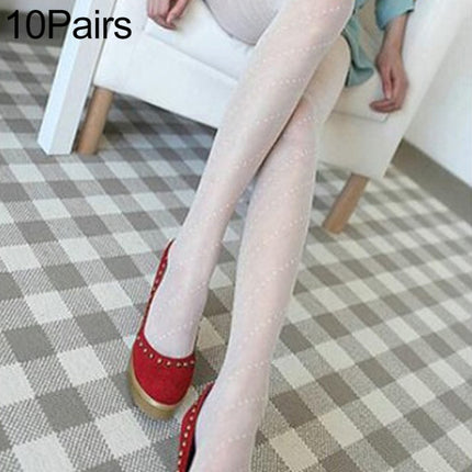 10 Pairs Women Tights Classic Silk Stockings Thin Lady Pantyhose(White Oblique Point)-garmade.com