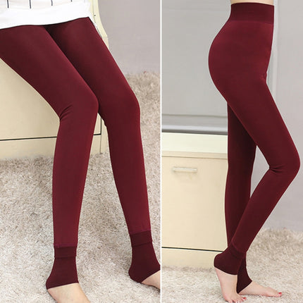 2 PCS Autumn and Winter Models Plus Velvet Thick Stepping Base Women Slim Slimming Warm Pants, Size:M(Red)-garmade.com