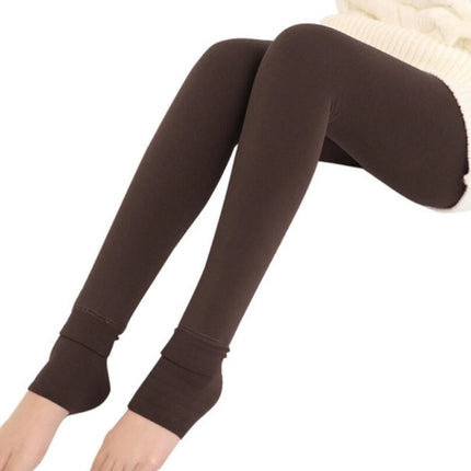 2 PCS Autumn and Winter Models Plus Velvet Thick Stepping Base Women Slim Slimming Warm Pants, Size:M(Coffee)-garmade.com