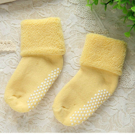 3 Pairs Cotton Baby Socks Thicken Warm Newborn Anti Slip Floor Sock, Size:S(Goose Yellow)-garmade.com