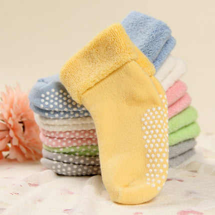 3 Pairs Cotton Baby Socks Thicken Warm Newborn Anti Slip Floor Sock, Size:S(Goose Yellow)-garmade.com