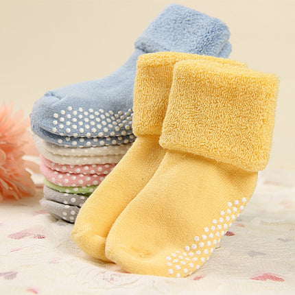 3 Pairs Cotton Baby Socks Thicken Warm Newborn Anti Slip Floor Sock, Size:S(Goose Yellow)-garmade.com