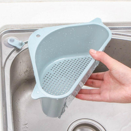 Kitchen Vegetable Rack Household Sink Drain Rack Triangle Storage Hanger Free Punch Tray Hanging Basket(Blue)-garmade.com