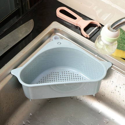 Kitchen Vegetable Rack Household Sink Drain Rack Triangle Storage Hanger Free Punch Tray Hanging Basket(Blue)-garmade.com