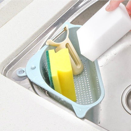 Kitchen Vegetable Rack Household Sink Drain Rack Triangle Storage Hanger Free Punch Tray Hanging Basket(Blue)-garmade.com