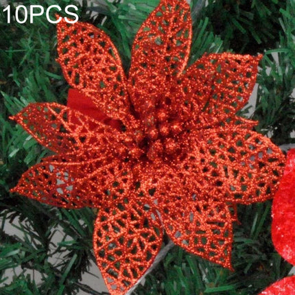 10 PCS 15cm Simulation Hollow Artificial Flower Children Birthday Party Decoration New Year Christmas Decor(Red)-garmade.com