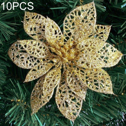 10 PCS 15cm Simulation Hollow Artificial Flower Children Birthday Party Decoration New Year Christmas Decor(Gold)-garmade.com