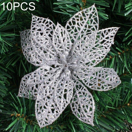 10 PCS 15cm Simulation Hollow Artificial Flower Children Birthday Party Decoration New Year Christmas Decor(Silver)-garmade.com