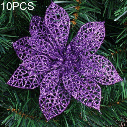 10 PCS 15cm Simulation Hollow Artificial Flower Children Birthday Party Decoration New Year Christmas Decor(Purple)-garmade.com