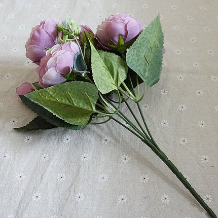Beautiful Rose Peony Artificial Silk Flowers Small Bouquet Fores Home Party Spring Wedding Decoration Fake Flower(Purple)-garmade.com
