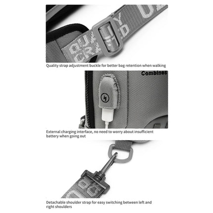 Ozuko 9283 Men Outdoor Anti-theft Chest Bag Rivet Messenger Bag with External USB Charging Port(Blue)-garmade.com