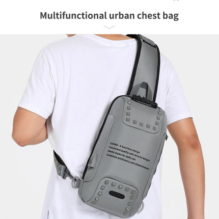 Ozuko 9283 Men Outdoor Anti-theft Chest Bag Rivet Messenger Bag with External USB Charging Port(Orange)-garmade.com