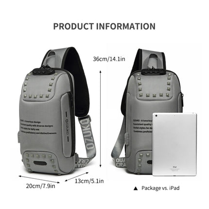 Ozuko 9283 Men Outdoor Anti-theft Chest Bag Rivet Messenger Bag with External USB Charging Port(Orange)-garmade.com