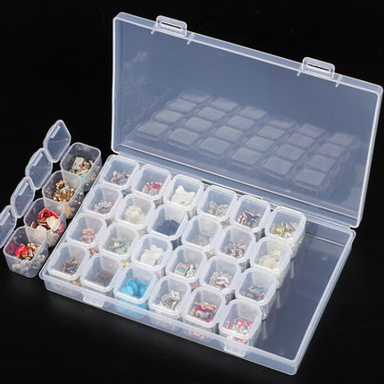 28 Slots Manicure Tool Storage Box Dustproof Independent Compartment Mini Drill Box Jewelry Box PP Pill Box(Pink)-garmade.com