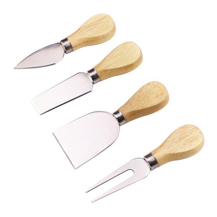 4 PCS Stainless Steel Cheese Knife Bamboo Handle Cheese Slicer Wood Handle Cheese Knives Set Cutter-garmade.com