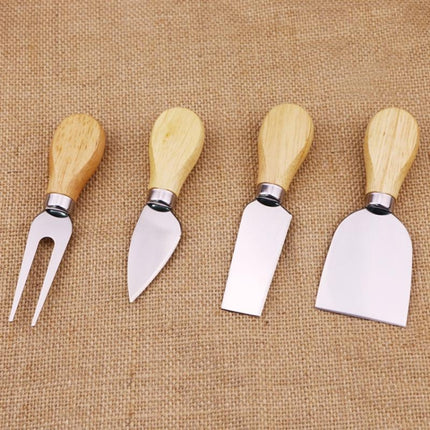 4 PCS Stainless Steel Cheese Knife Bamboo Handle Cheese Slicer Wood Handle Cheese Knives Set Cutter-garmade.com