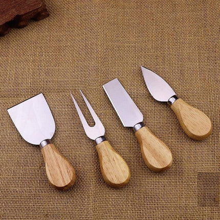 4 PCS Stainless Steel Cheese Knife Bamboo Handle Cheese Slicer Wood Handle Cheese Knives Set Cutter-garmade.com