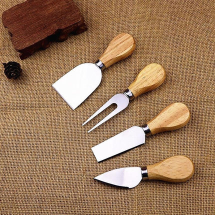 4 PCS Stainless Steel Cheese Knife Bamboo Handle Cheese Slicer Wood Handle Cheese Knives Set Cutter-garmade.com