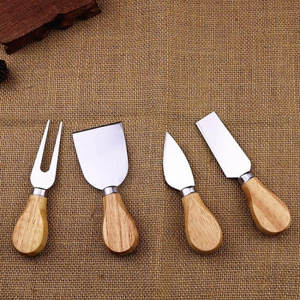 4 PCS Stainless Steel Cheese Knife Bamboo Handle Cheese Slicer Wood Handle Cheese Knives Set Cutter-garmade.com