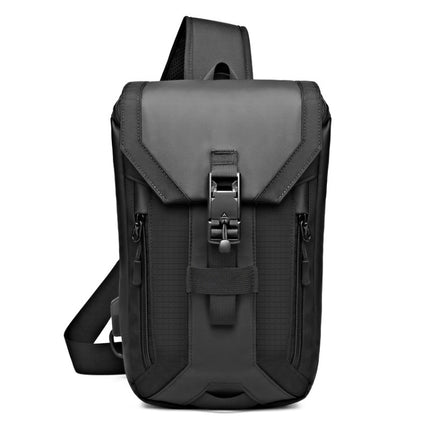 Ozuko 9334 Men Outdoor Multifunctional Waterproof Messenger Bag with External USB Charging Port(Black)-garmade.com