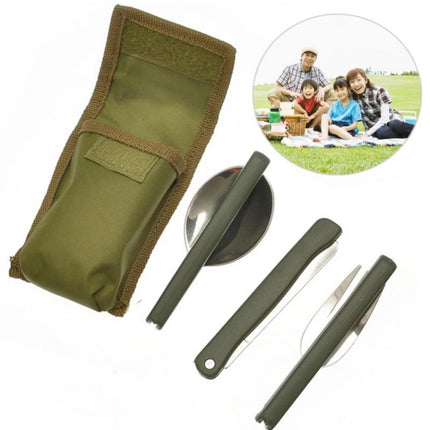 Portable Mini Tableware Set outdoor Tool Folding Cutlery Set with Spoon Fork Knives for Camping Picnic Stainless Steel(Green)-garmade.com