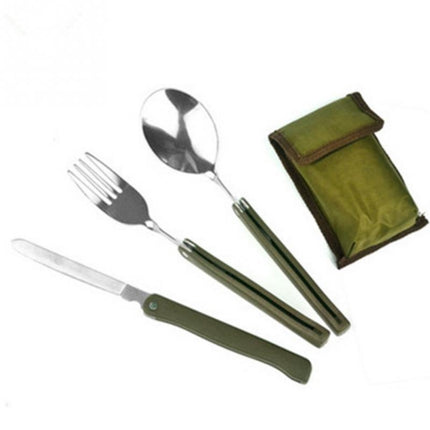 Portable Mini Tableware Set outdoor Tool Folding Cutlery Set with Spoon Fork Knives for Camping Picnic Stainless Steel(Green)-garmade.com