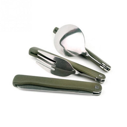 Portable Mini Tableware Set outdoor Tool Folding Cutlery Set with Spoon Fork Knives for Camping Picnic Stainless Steel(Green)-garmade.com