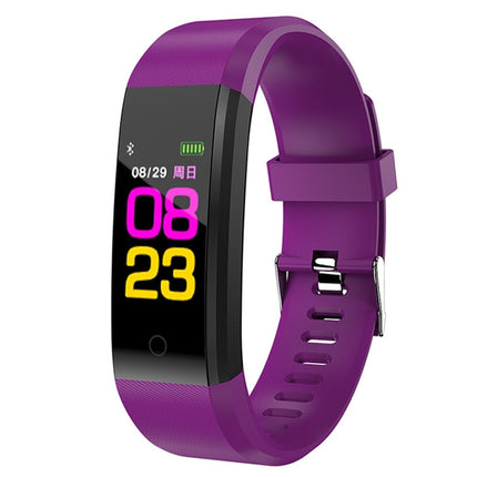 ID115 Plus Smart Bracelet Fitness Heart Rate Monitor Blood Pressure Pedometer Health Running Sports SmartWatch for IOS Android(purple)-garmade.com